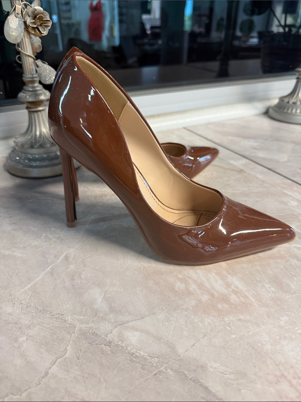 Classic Patent Pointed-Toe Stiletto Pump - Brown